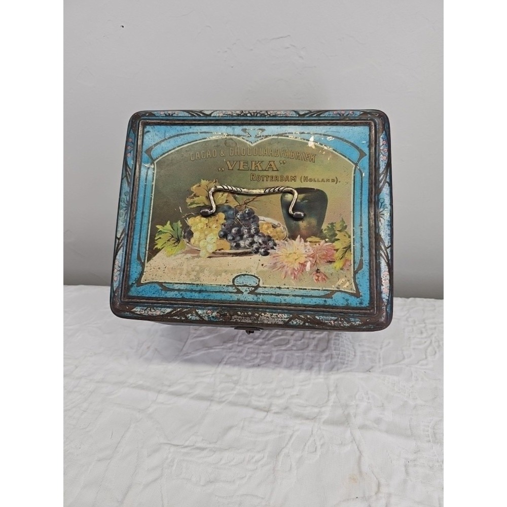 Rare Antique Veka  Chocolade‎ und Cacao Store  Cocoa Tin 1900s floral - Picture 2 of 12